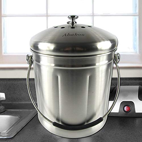 Abakoo 1.8 Gallon Compost Bin 304 Stainless Steel Kitchen Composter Waste Pail Indoor Countertop Kitchen Recycling Bin Pail - Includes 2 Filters #TOP2