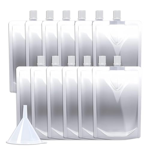 NexLevVac 12PCS 16OZ Plastic Flasks,Reusable Drink Pouches with Funnel,Spouted Drinking Bags for Liquid Juice,Leak-Proof Food Grade for Travel Outdoor Sports Concert Cruise Events