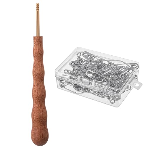 Threlaco Pin Basting Tool Set with 1 Pcs Pin Basting Tool and 100 Pcs 2 Inch Curved Quilting Pins Bent Sewing Safety Pins Handcrafted Sewing Tools for Quilting Knitting Crafting