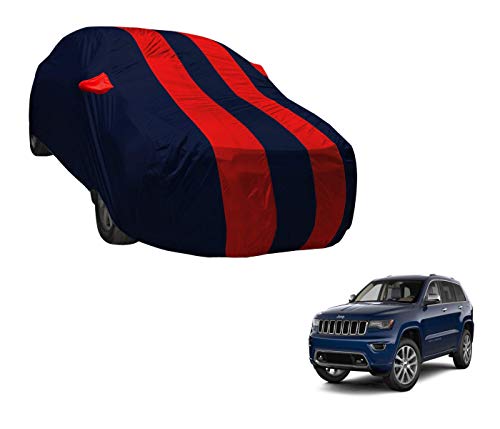 Image of Auto Hub Car Cover Compatible with Jeep Compass with Weather Proof, Mirror Pocket, Triple Stitched, Jeep Compass Car Cover- Navy-Red