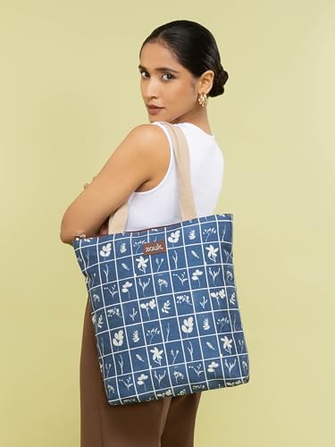 Image of ZOUK Ivy Tote Bag for Women | Handcrafted Jute Khadi with Vegan Leather Handles | Lightweight, Foldable & Travel-Friendly Everyday Carry Bag |