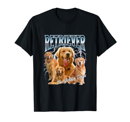 Divertido perro Golden Retriever Vintage Retro Band Rock n Roll 80 Camiseta
