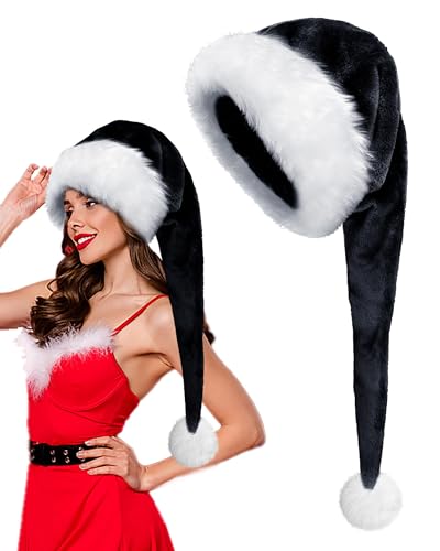 Zhzrche Long Black Santa Hats Xmas Velvet Christmas Hats Keep Warm Winter Christmas Costume