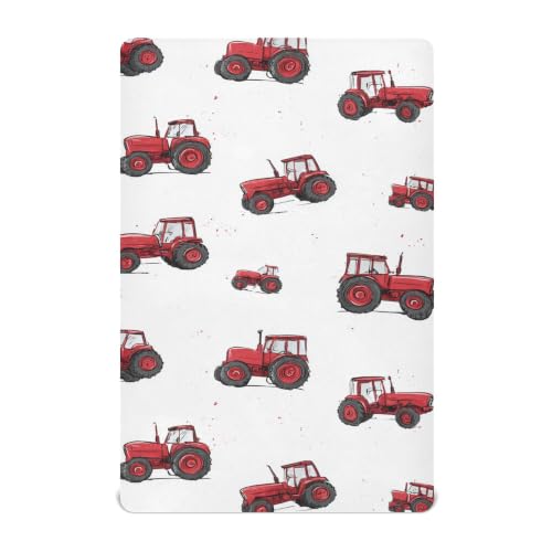 Image of Farm Red Tractor Crib Sheets Soft Breathable Fitted Baby Crib Sheets Mattress Cover for Girls Boys, 52 inch x 28 inch x 9 inch