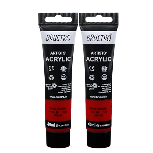 Image of BRUSTRO Artists Acrylic Paint Tube | 40ml, Rose Madder (Pack of 2)|Non-Toxic, Water Based, Inter Mixable, Ideal for Painting, Textured Effects on Canvas, Paper, Fine Art Student and Professionals