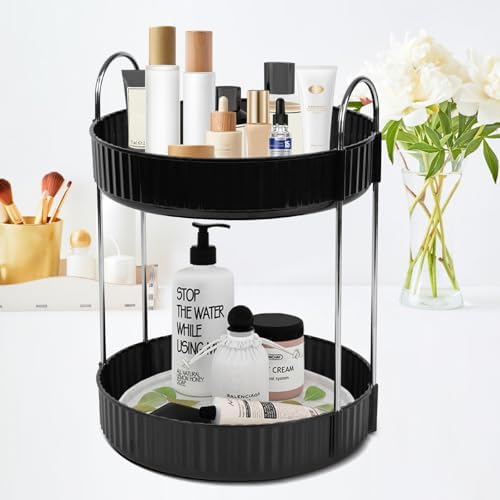 Rotating Makeup Organizer Countertop 2 Tier Lazy Susan Trays Spin...