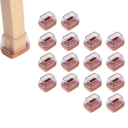 12 protezioni per il pavimento per sedie, rettangolari, per gambe della sedia, con feltro, in silicone trasparente, larghezza 20-28 mm, lunghezza 30-39 mm