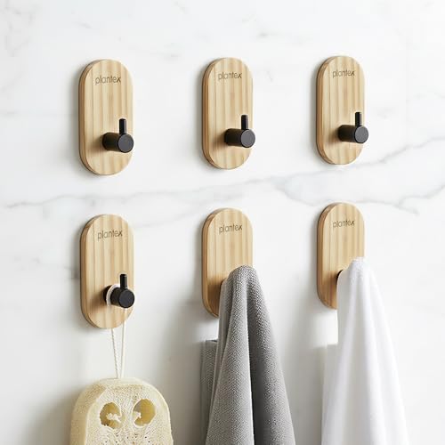 Image of Plantex Wooden Wall Hanging Hook /Bath Towel Hook /Self Adhesive Capsule Robe Hooks for Kitchen /Bathroom /Stylish Home Decor Items - Pack of 6