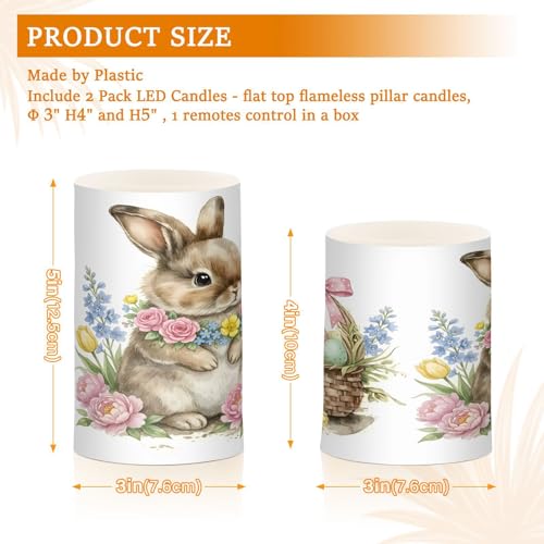 Image of ALAZA Cute Watercolour Little Rabbit Easter Flickering Flameless Candles Battery Operated with Remote Timer,Tea Light Candles LED Pillar Votive Candles Set of 2 for Outdoor Indoor Decorations