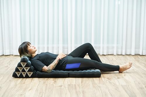 Image of LEEWADEE 2-Fold Mat with Triangle Cushion - Comfortable TV Pillow, Foldable Mattress with Cushion Made of Eco-Friendly Kapok, 45 x 20 inches, Blue