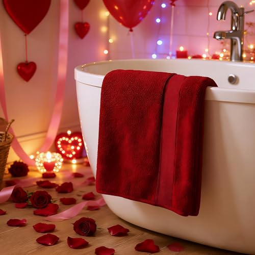 COZYART Rotes Badetuch-Set, 6-teilig, luxuriös, 100% türkische Baumwolle, 650 g/m², Hotelqualität, weich, saugfähig… – Ansicht 5