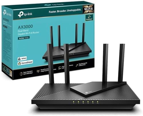 TP-Link Archer AX55 Routeur WiFi 6, Routeur WiFi AX 3000 Mbps bi-Bande, 5 Ports Gigabit, 4 antennes à Haute Performance, WPA3, Contrôle Parental, OneMesh, Antivirus intégré