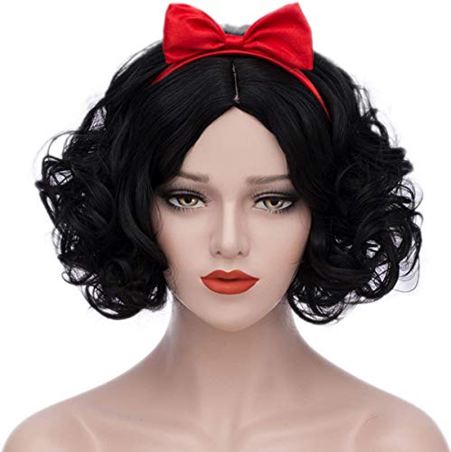 Bopocoko Princess Wig for Snow White Short Black Prestyled Cosplay Costume Wigs for Party Halloween BU159
