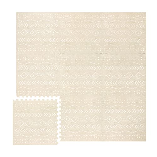 Image of Lillefolk Baby Play Mat for Floor – 6x6ft Beige | Soft Non Toxic Premium EVA Foam Tiles for Tummy Time, Crawling & Playroom – Waterproof for Hard Floors Mat for Babies & Toddlers (9 Tiles)
