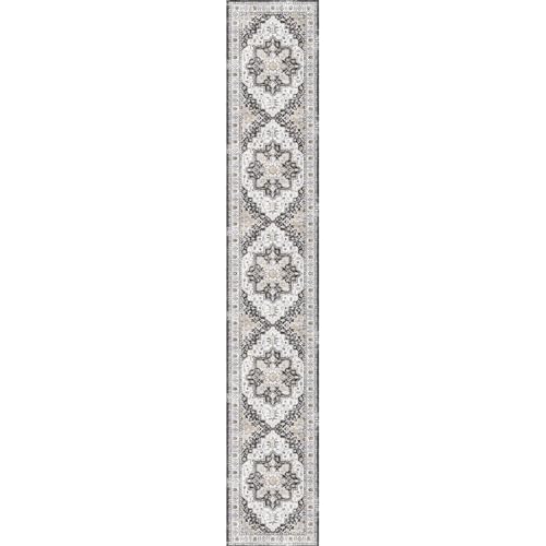 Madane Hallway Runner Rug 2x12, Extra Long Washable Runner Rugs with Rubber Backing, Non Slip Carpet Runner, Vintage Rug Runners for Kitchen Laundry Room Entryway (Black, 2'x12')
