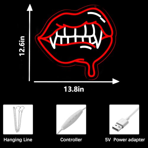 Image of AHlove Fangs Neon Sign for Wall Decor，LED Neon Lights for Game Room、Man Cave，Birthday、Christmas Gifts for Teen Boys and Girls