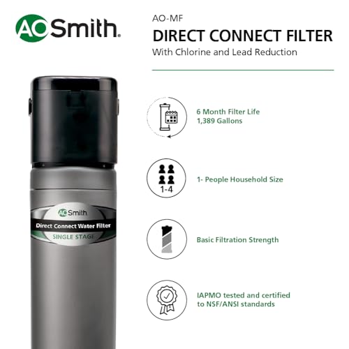 Image of AO Smith Water Filter for Sink Faucet - Basic Direct Connect Under Sink Water Filter System - Carbon Block Filter Reduces Up to 99% of 9 Harmful Contaminants - AO-MF