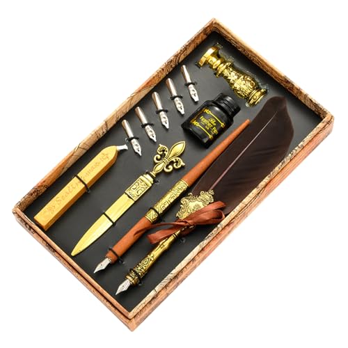 Conjunto de e tinta de pena – Conjunto de canetas antigas com tinta – com pontas de substituição, bastões de lacre de , carimbo de selo, presente de imersão