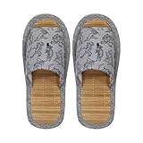 [FASPROJECT] 夏 スリッパ 竹インソール 鳥獣戯画 (メンズ L/グレー) 外縫い ルームシューズ 生地 和柄 涼しい 男性 紳士 CXSP-31581-GY