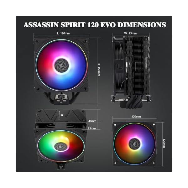 Thermalright Assassin Spirit 120 EVO Black CPU Cooler, 120mm PWM Quiet ARGB Fan CPU Air Cooler, AGHP 4th Technology, Support Intel lga1700/1150/1151/1200,AMD AM4 AM5, Computer Cooler(AS120 EVO) - Image 6