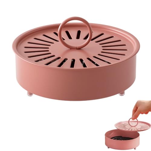 蚊取線香 ホルダー 防蚊 香取線香 ホルダー 鉄製 蚊取線香入れ 蚊遣り器 蚊取り器 吊り下げ 蚊遣り器 トレー 蓋付き (ピンク)