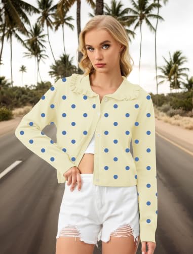 Image of HOCANDY Women Ruffle Collar Cardigan Sweater Preppy Cute Button Up Sweaters