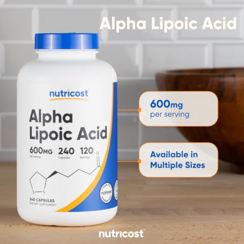 Nutricost Acide alpha-lipoïque 600 mg par portion, 240 gélules – Sans gluten, gélules végétariennes, sans soja et sans OGM