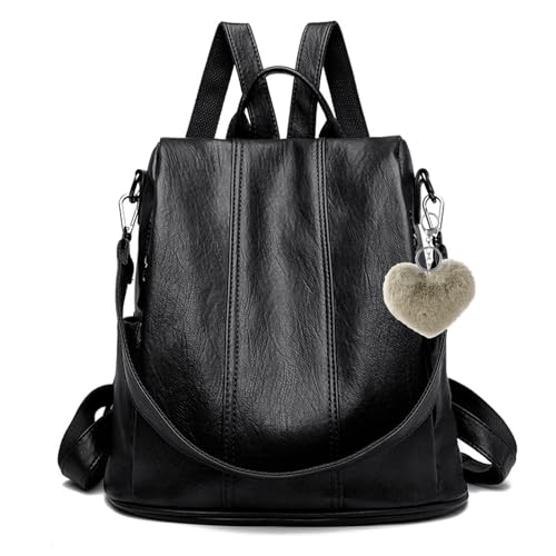 HTTDSLF Mochila Antirrobo para Mujeres y Chicas, Bolso Mochila Multifuncional Casual, Bolsa de Viaje Casual, Bandolera Multifuncional, Adecuado para Viaje Escuela Compras y Trabajo, Negro
