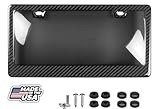 Genuine 100% Real Carbon Fiber License Plate Frame with Built-in Protective Shield 2 in 1 - Patent Design - Glossy Finish (CFB)