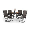 PHI VILLA Patio Dining Set 5 Piece, 4 Breathable Textilene Swivel Patio Chairs and 1 Round Metal Table with 1.57" Umbrella Hole, All Weather Resistant for Lawn Garden