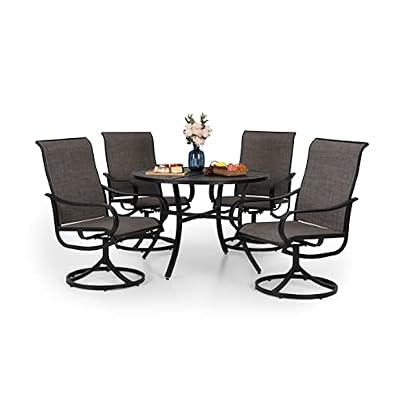 PHI VILLA Patio Dining Set 5 Piece, 4 Breathable Textilene Swivel Patio Chairs and 1 Round Metal Table with 1.57" Umbrella Hole, All Weather Resistant for Lawn Garden
