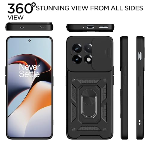 Image of Pikkme D10 Tough Armor Bumper Case | 360 Protection Case | Sliding Camera Shield Cover & Ring Holder Stand Back Cover for OnePlus 11R 5G (Black)