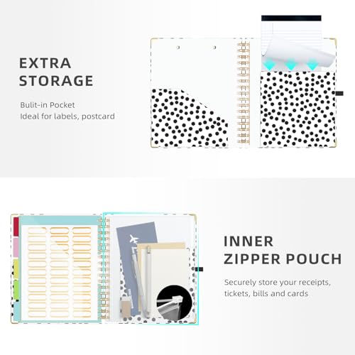 EYROZILL Organizador de fichário espiral com divisórias de 5 abas, portfólio de prancheta com bolsos