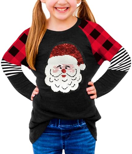 Image of BesserBay Girls Christmas Raglan Shirt Casual Leopard Stripe Patchwork Tunic Top 4-14 Years
