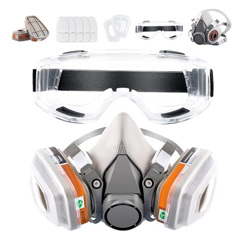 Professional Half Face Gas Mask with Safety Glasses - Reusable Respirator for Dust Chemicals Pesticides & Organic Vapors - Ideal for Painters DIY Projects Industrial Safety & Chemical Protection