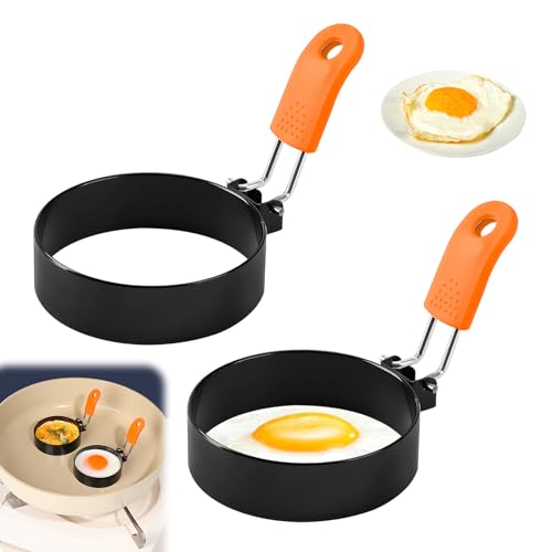 2 Stück Eierform und Spiegeleierformen für Die Pfanne Spiegeleier Form Spiegelei Form Spiegeleiform Egg Ring for Pan Edelstahl Eierformer zum Omelettform Hackbraten Frying Küchenutensil Runde