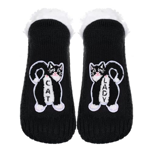 Image of ZYZX Cute Cat Slipper Socks for Women with Grips,Fuzzy Socks Indoor