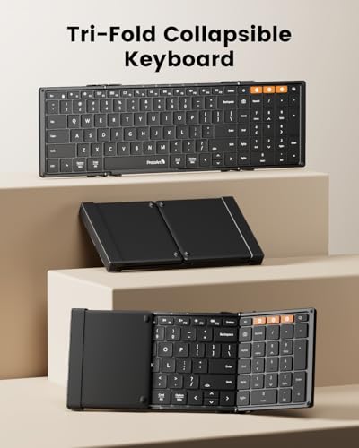 ProtoArc Backlit Foldable Keyboard, XK01 Plus Folding Portable Bluetooth Keyboard for Travel, True Full Size External Wireless Keyboard with Backlight for iPad Tablet Smartphone Laptop - Black