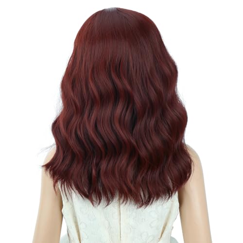 Image of PATTNIUM Red Brown Wig for Kids Girls Short Curly Wavy Wigs Brown Side Part Shoulder Length Heat Resistant Synthetic Wig Halloween Cosplay Costume Party Wigs