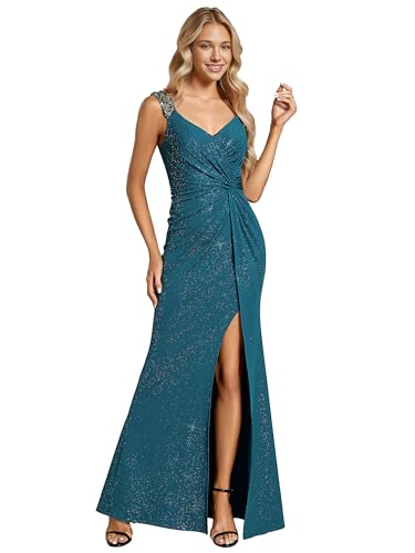 Abito da Sera Glitterato con Spacco