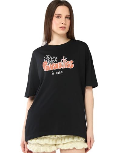 T-shirt col rond femme Bewakoof en coton avec motif typographie haut mode décontracté