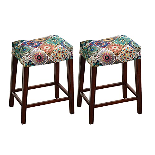 Krfoonn 2 Pack Rectangle Bar Stool Covers Printed Stretch Rectangle Saddle Bar Stool Slipcovers Washable Stool Upholstered Protector Slipcover For Dining Room Living Room With Nonslip Elastic Band, 09 #TOP15