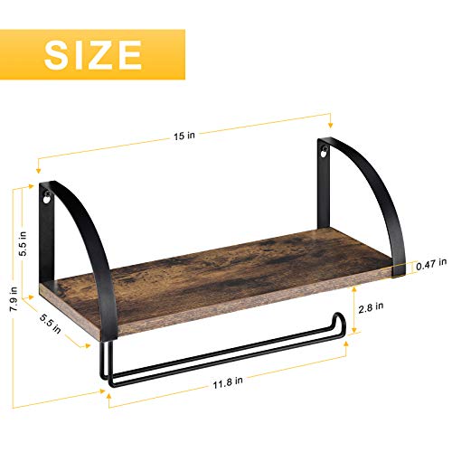 Bty Paper Towel Holder With Shelf, Vintage Farmhouse Wall Mounted Paper Towel Holder Under Cabinet Spice Rack For Kitchen, Bathroom Toilet Paper Dispenser - Rustic Brown #TOP1