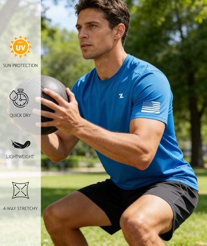 WENTTUO Men's Swim Shirt Short Sleeves UPF 50+ Rash Guard Fast Dry Swimming Rashguard Tee Shirt UV Protection Running Athletic T-Shirts Sky Blue - image 4