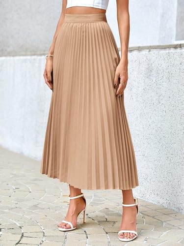 Women's Summer Solid High Waist Long Pleated Elegant A-Line Skirt Going Out Outfits4