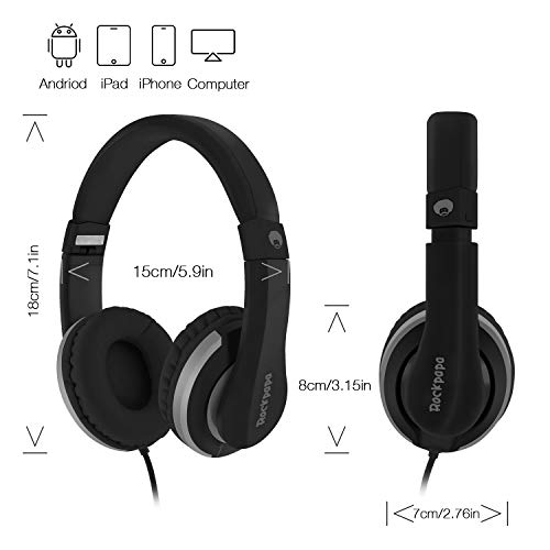 Rockpapa Foldable Adjustable Stereo Wired Headphones with Microphone, Over Ear Kids Childrens Headsets for CD DVD MP3/4 Player Laptop Tablet Mobile (Black/Grey) Rockpapa Foldable Adjustable Stereo Wired Headphones with Microphone, Over Ear Kids Childrens Headsets for CD DVD MP3/4 Player Laptop Tablet Mobile (Black/Grey)