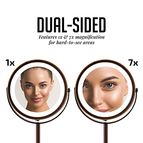 Ovente Lighted Vanity Mirror, Table Top, 360 Degree Rechargeable Double Sided Spinning 7'' Circle Led, 1X 7X Magnification, Ideal For Makeup & Grooming, Usb Plug Operated, Antique Bronze Mctr70Abz1X7X #TOP3