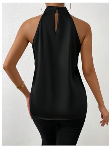 SweatyRocks Womens Elegant Twist Front Halter Sleeveless Satin Blouse Keyhole Back Tank Top2
