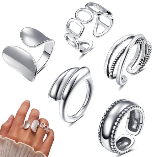 XOXVURI 5 Piezas Anillos Mujer Plata Ajustable Anillo...