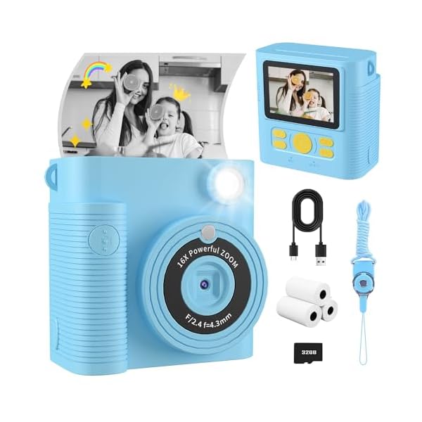 Instant Print Camera for Kids, 1080P HD Kids Digital Cameras Instant Print Photos with 32GB SD Card, Christmas Birthday Gifts for 3 4 5 6 7 8 9 10 11 12 Year Old Girls Boys